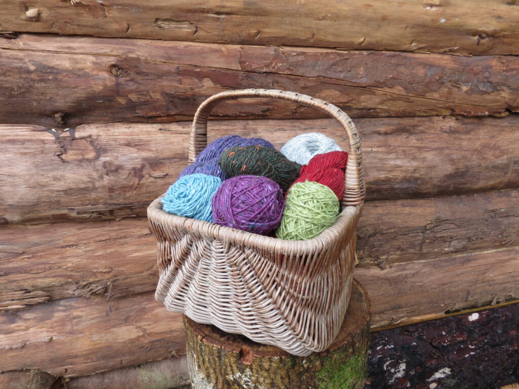 Donegal tweed, balls in a basket